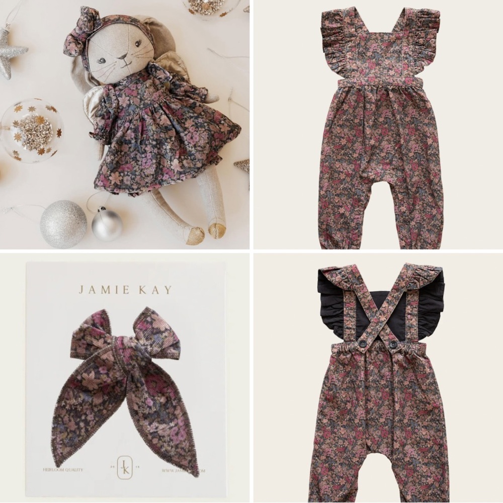 Jamie Kay Pincord Lucy playsuit overalls, matching bow and bunny
